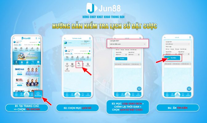 Hướng lịch kiểm tra lịch sử đặt cược tại Jun88